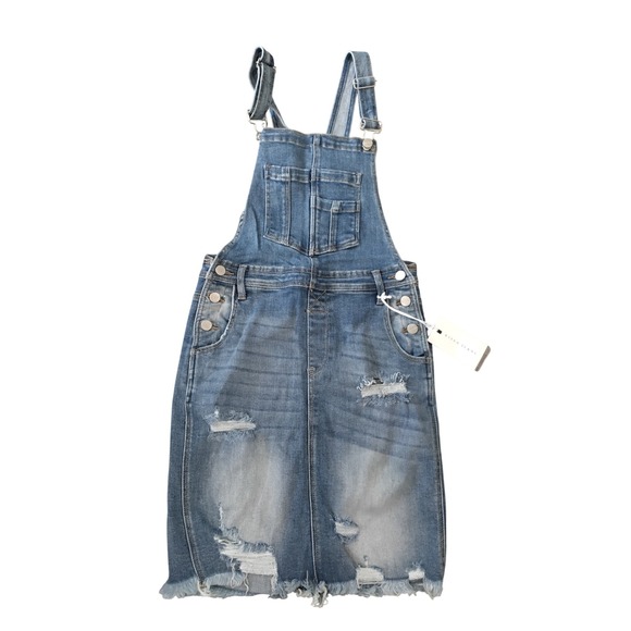 Risen Jeans Dresses & Skirts - Risen Jeans Distressed Denim Overall Dress Medium Wash Frayed Hem RDS6026 M NWT